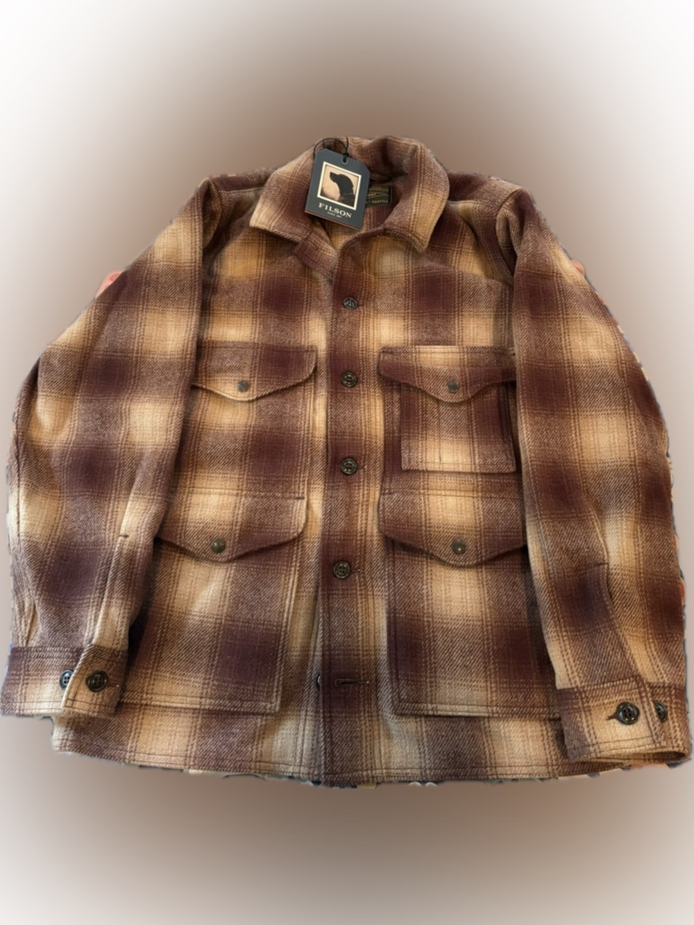 Filson mackinaw wool cruiser brown tan ombre M with imperfection (see pic)
